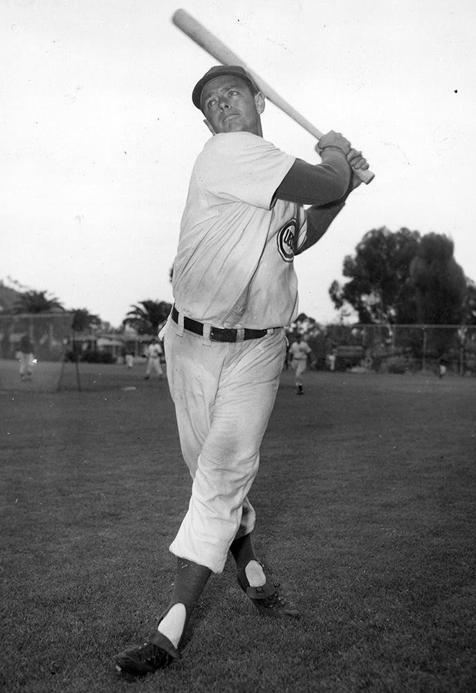 Batting portrait of Roy Smalley II in Cubs uniform
